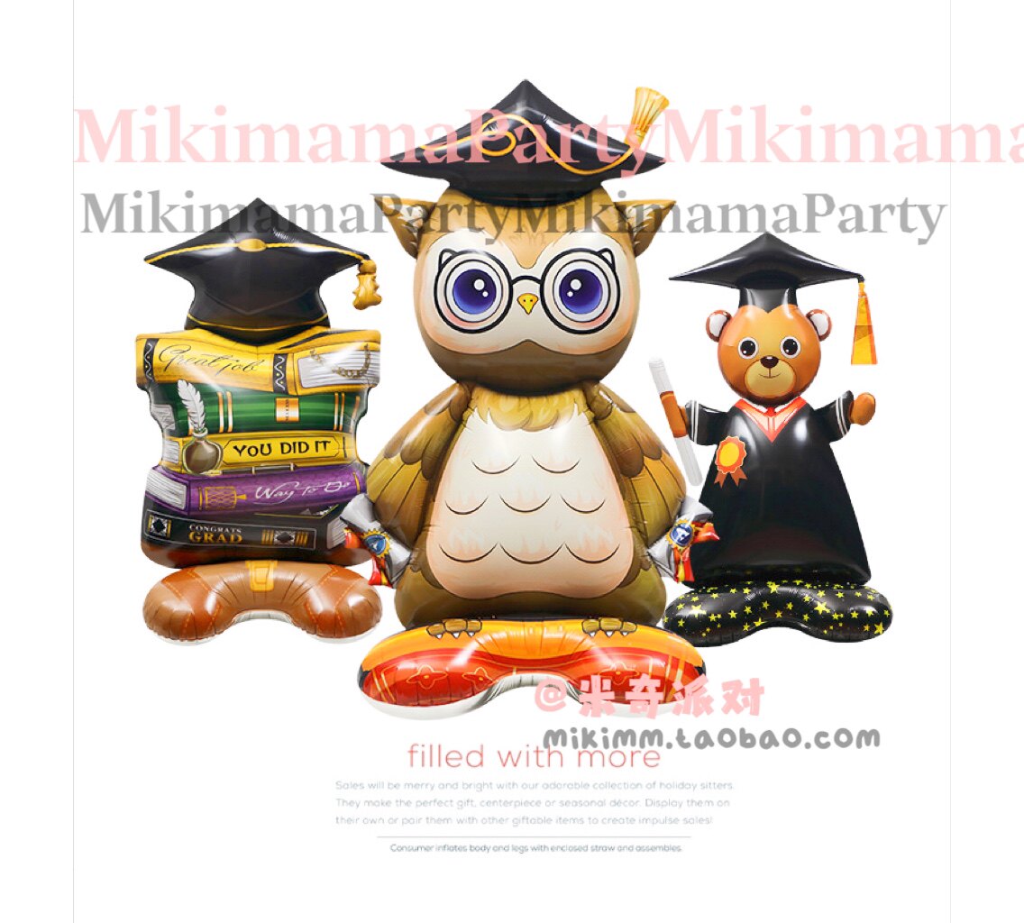 学校毕业派对拍照背景道具汽球超巨大4D立体站立博士书本卡通气球