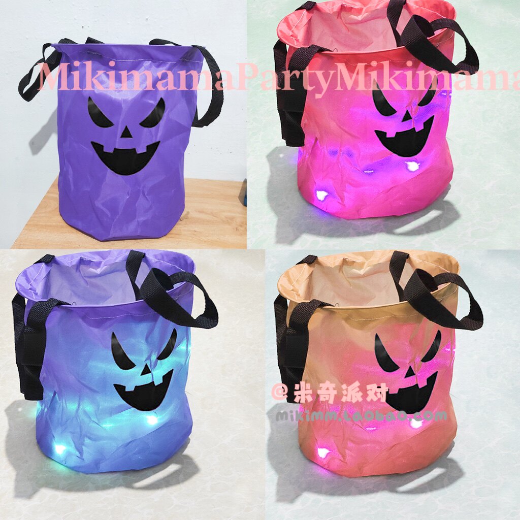 新款万圣节发光手提道具南瓜灯南瓜桶糖果生日礼物袋LED发光