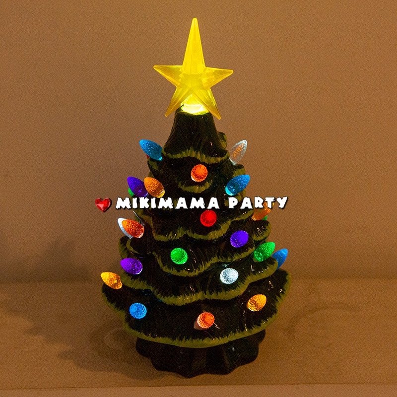 美国陶瓷彩灯圣诞树摆件桌面圣诞节装饰品发光发亮闪灯