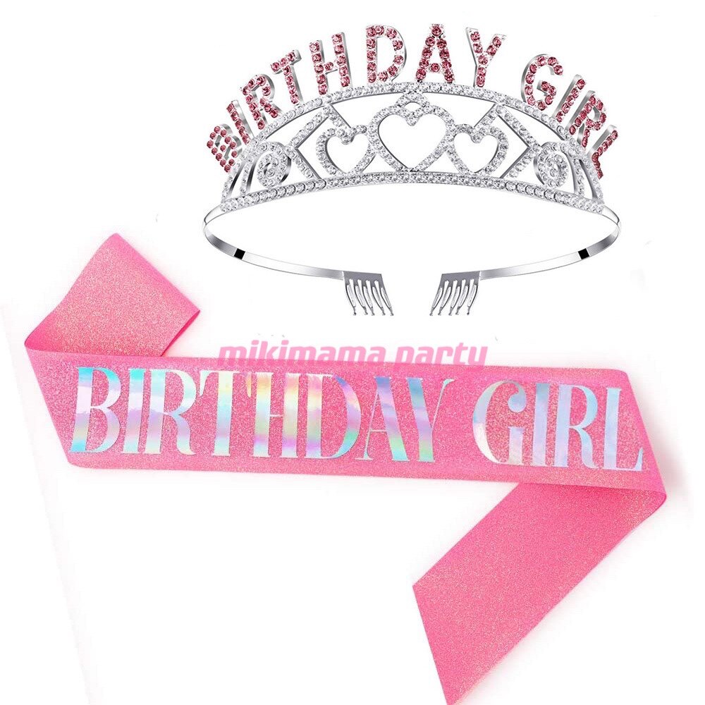 女孩生日肩带皇冠套装金粉布Birthdaygirl发箍派对礼仪带装饰