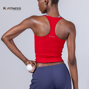 背心休闲夏 fitness红色运动美背背心女工字健身背心女上衣美式
