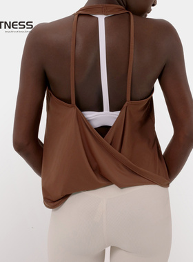 kk fitness露背瑜伽服女背心仙气飞盘运动罩衫速干健身美背上衣