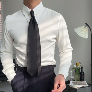男士高级感帝国领衬衫法式袖扣复古针孔领免烫修身商务宴会衬衣男