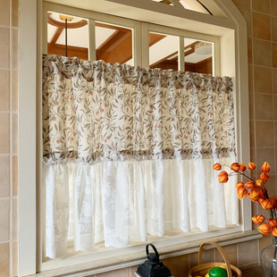 浆果美式乡村亚麻窗帘免打孔魔术贴半帘飘窗隔断帘头透光不透人