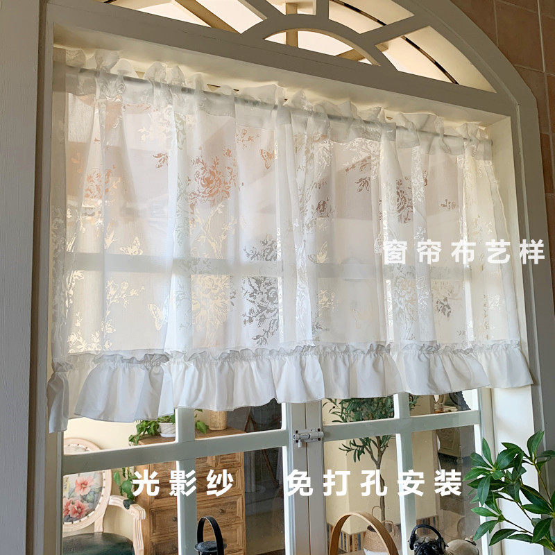 法式光影纱免打孔安装纱帘图片