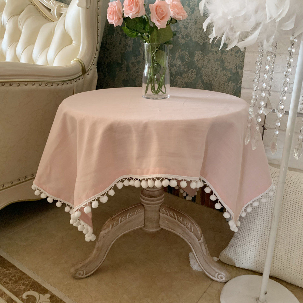 韩式田园粉色ins风书桌布欧式餐桌茶几布艺棉麻纯色盖巾学生网红