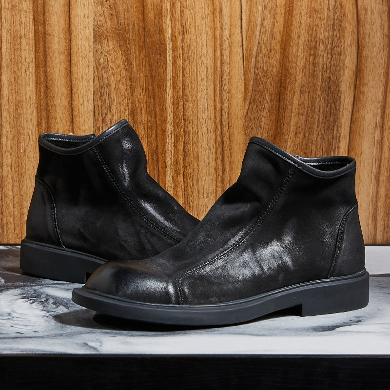 CHELSEA BOOTS ZIPPER AUTUMN WINTER SOFT SOLED MARTIN BOOTS BOOTS MENS LEATHER BOOTIES BRITISH CASUAL MIDTOP LEATHER BOOTS MEN