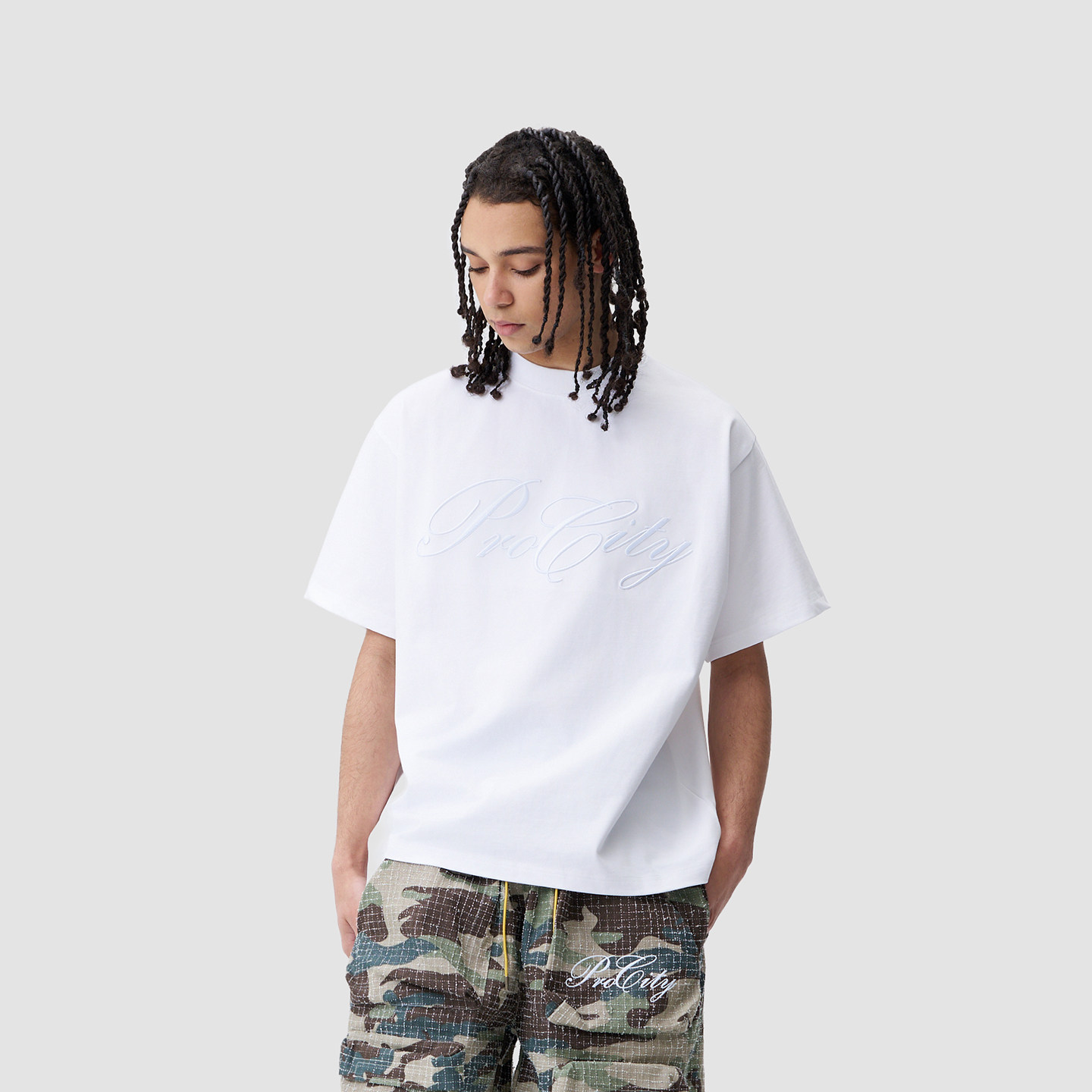 PROCITY同色大刺绣T恤男女同款曹芳运动休闲宽松夏季透气字母短袖