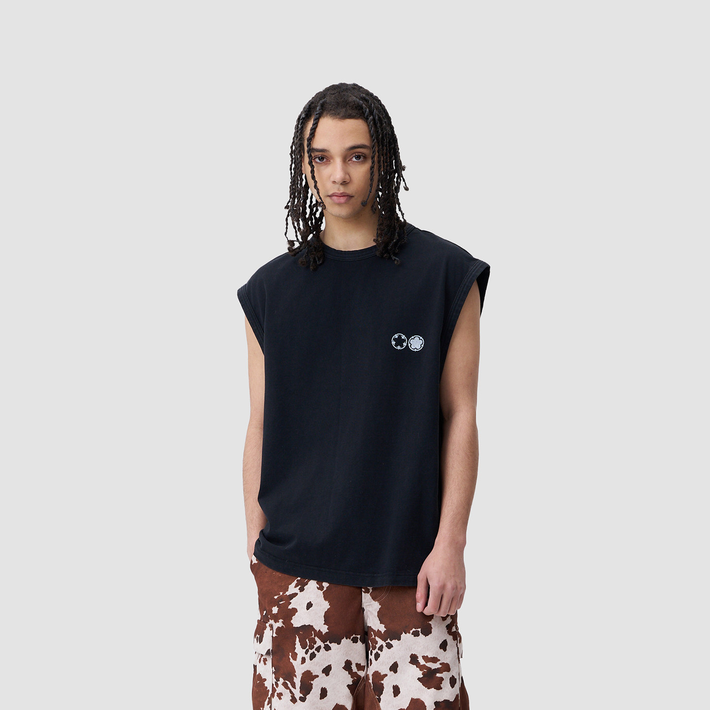 PROCITY水洗坎肩背心男女同款曹芳纯棉宽松松透气黑色圆领无袖T恤