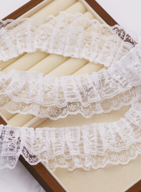 双层白色5cm宽蕾丝褶皱衣服袖口花边辅料手工diy服装装饰头饰配饰