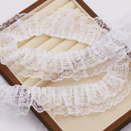 双层白色5cm宽蕾丝褶皱花边