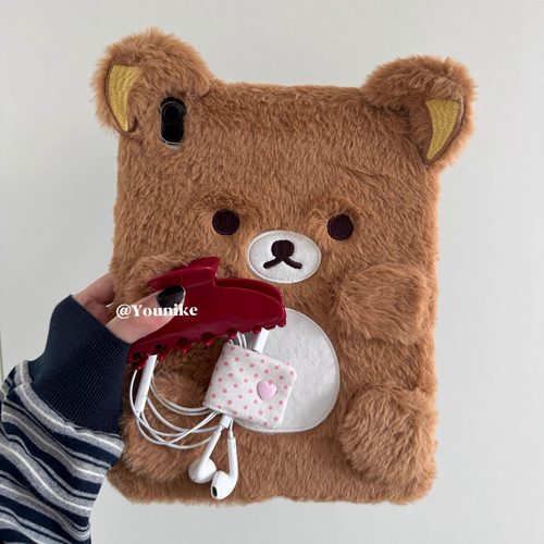 韩系ins古早少女毛绒小熊iPad壳