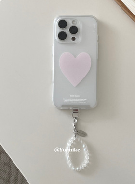 韩系法式优雅少女爱心串珠挂件适用iphone17air/17promax保护壳苹果16手机壳16promax保护套15防摔13/14外壳