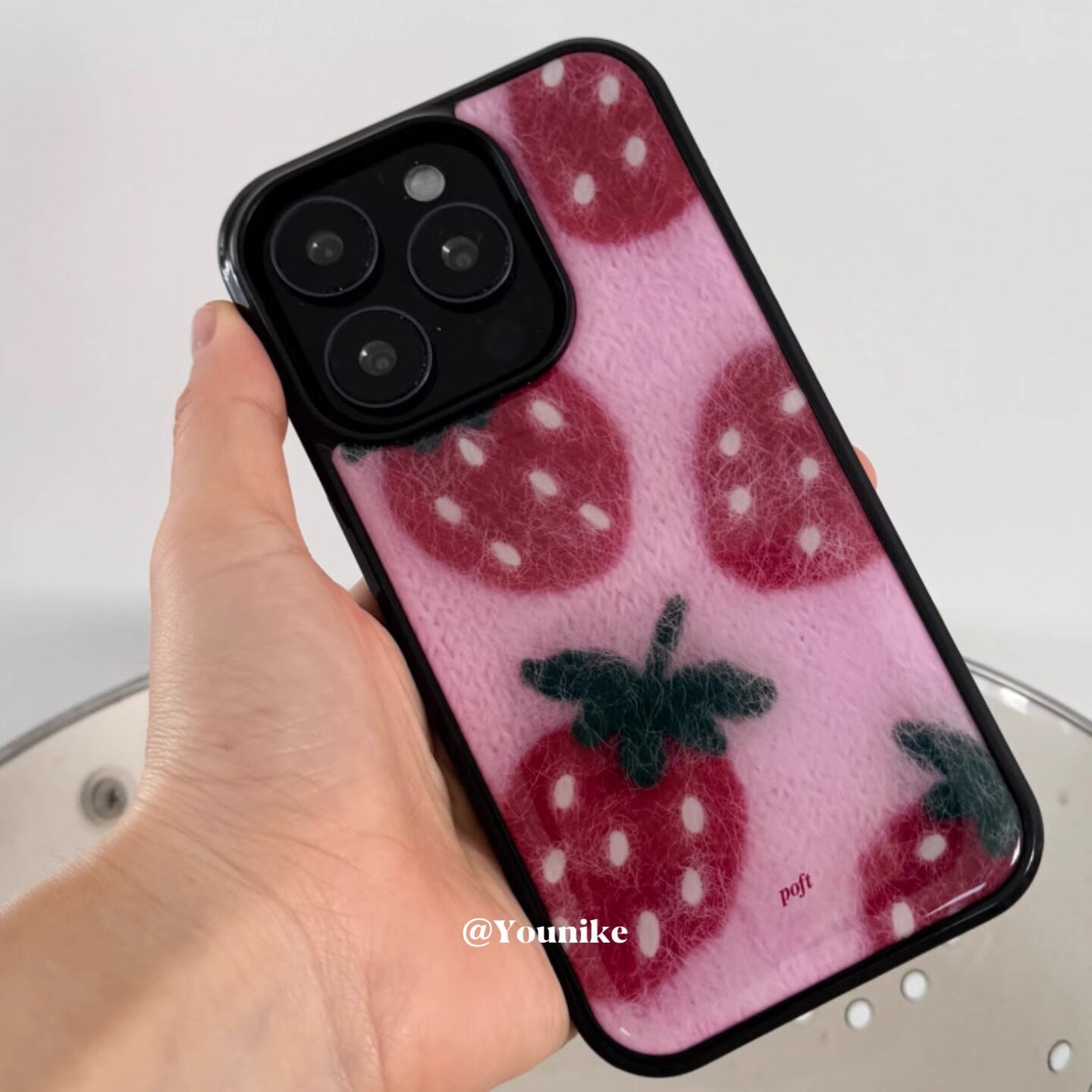 韩系ins秋冬针织粉草莓手机壳