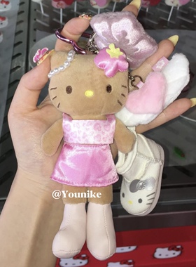 韩系ins风小众设计可爱黑皮长腿kitty包挂件爱心扣书包钥匙扣公仔