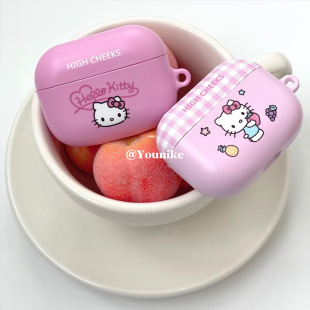 韩国进口 2防摔 联名款 卡通格纹少女粉色猫咪可爱乖巧适用airpods4保护套airpodspro2苹果耳机套airpods3