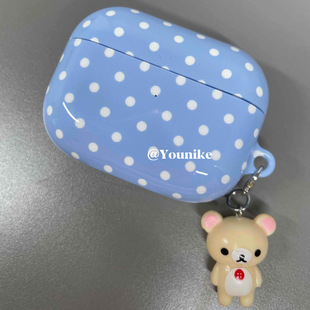 2防摔 韩国进口 欧尼同款 韩系少女baby蓝夏日甜美波点元 素适用airpods4保护套airpodspro2苹果耳机套airpods3