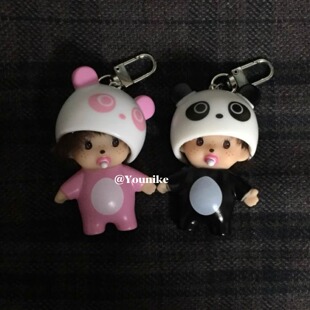 韩系ins可爱卡通蒙奇奇车钥匙扣包包挂件粉熊猫帽耳机挂件挂饰萌