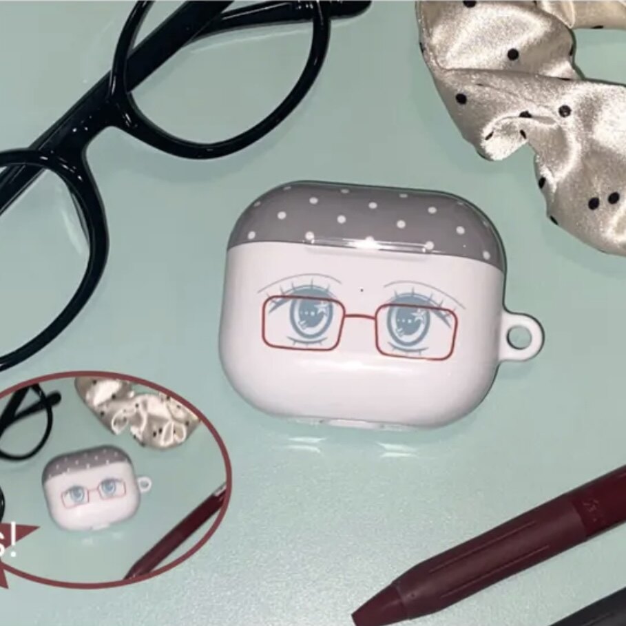 韩国进口~韩系眼镜漫画少女可爱古早波点适用airpods4保护套airpodspro2苹果耳机套airpods3/2防摔pro3保护壳