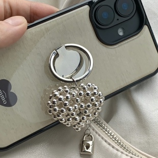 ins欧尼同款夏日法式优雅镂空爱心手机挂件装饰手机指环支架甜美