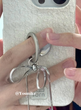 韩系ins小众设计法式清新优雅奶白粗花呢银丝指环支架适用iphone16pro/15promax苹果14/13/12手机壳保护套