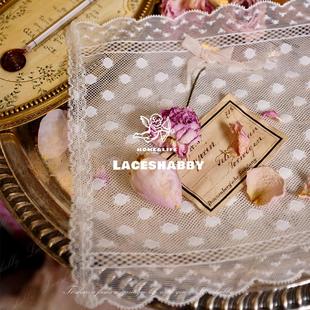 新款法国进口非遗列维斯蕾丝leavers lace白色波点蝴蝶结盖巾