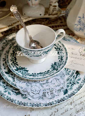 LACESHABBY新款法式复古法瓷蓝色玫瑰陶瓷西餐盘子甜点盘沙拉盘