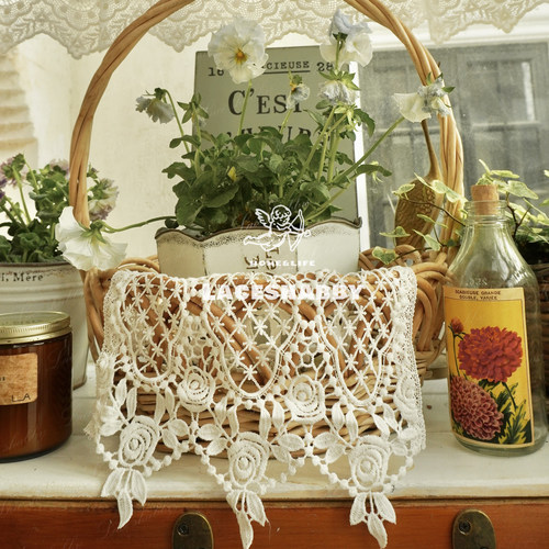 太浪漫了！LACESHABBY法式中古风镂空玫瑰蕾丝白色盖巾桌布垫子