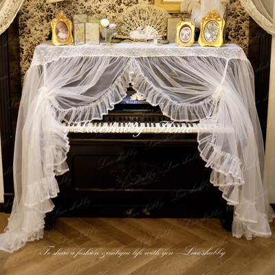 太浪漫了！新款法国进口列维斯蕾丝荷叶边白纱仙女钢琴盖巾钢琴罩