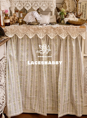 LACESHABBY治愈系法式复古风格碎花条纹纯棉窗幔遮挡帘子窗帘门帘