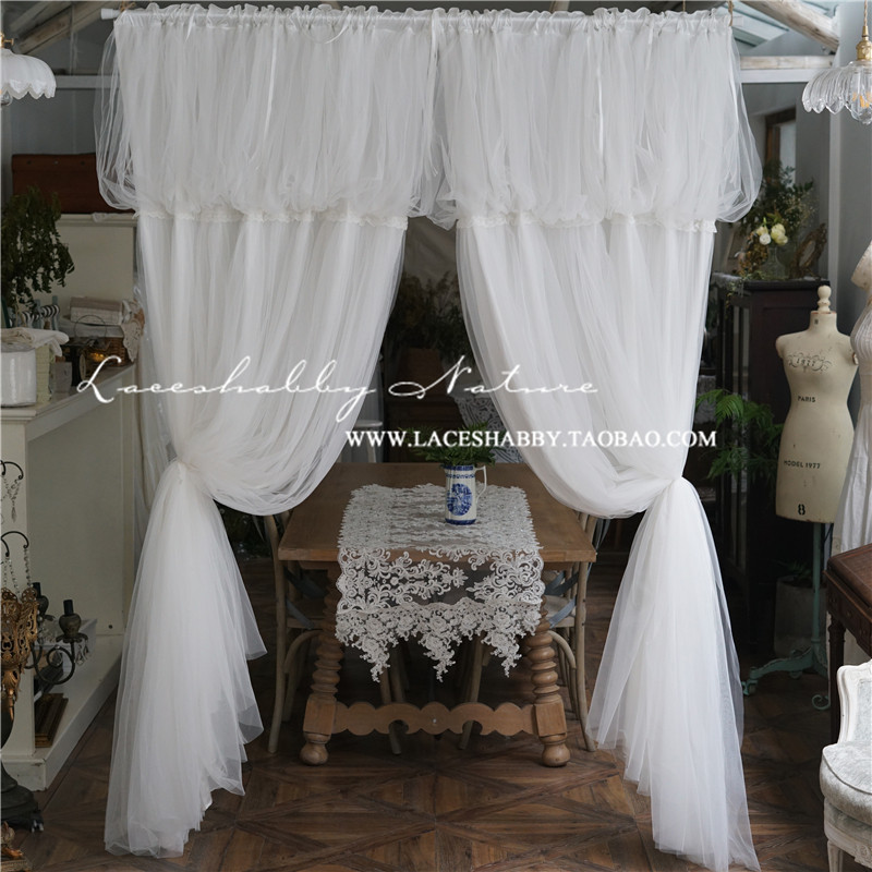 进口定制白色梦幻蕾丝窗纱laceshabby清新法式欧式纱帘遮光窗帘