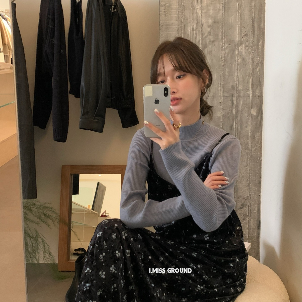 IMISS韩标绝美碎花丝绒连衣裙不含内搭H80505
