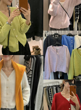 MISS密思家韩系坑条V领慵懒感宽松排扣保暖毛衣（含8羊毛）A08807