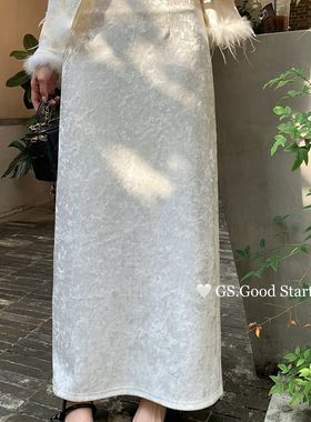 GS.GOOD START-浮雕丝绒～冬季气质温柔显瘦丝绒长裙半身裙G6926U