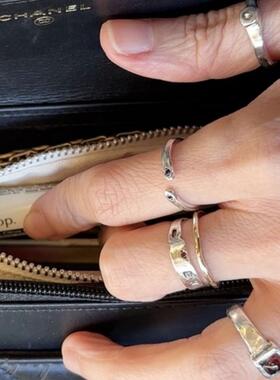 韩系ins博主MARS 25同款手工叠戴S925纯银麻花细钻指环可调节戒指