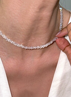 轻奢白水晶碎碎冰闪耀锁骨链