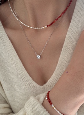 异彩天然淡水珍珠红玛瑙锁骨链