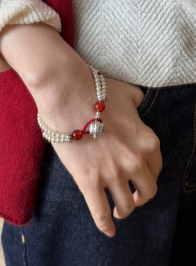 双层高品质珍珠红玛瑙南瓜珠手串