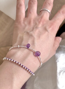 原创设计通体纯银天然紫水晶手链