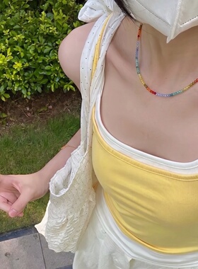 彩色天然石多巴胺清新甜美风S925纯银韩系项链小众气质百搭叠戴女