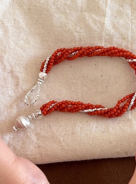 新中式复古南红多层扭扭链