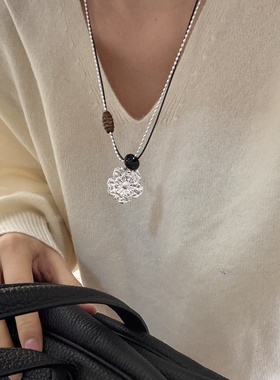 异彩编绳复古双层花朵项链