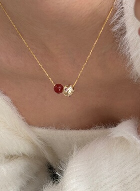 红玛瑙星轮锆石锁骨链