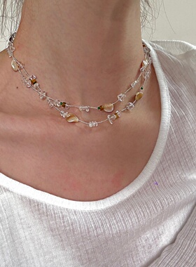 天然白水晶贝壳纯银项链