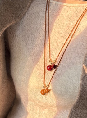 新年福禄安康红棕色新中式珐琅滴釉葫芦编绳长款毛衣链小众毛衣