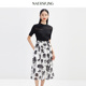收腰显瘦印花连衣裙夏季 NAERSI 娜尔思撞色拼接修身 百搭舒适裙子
