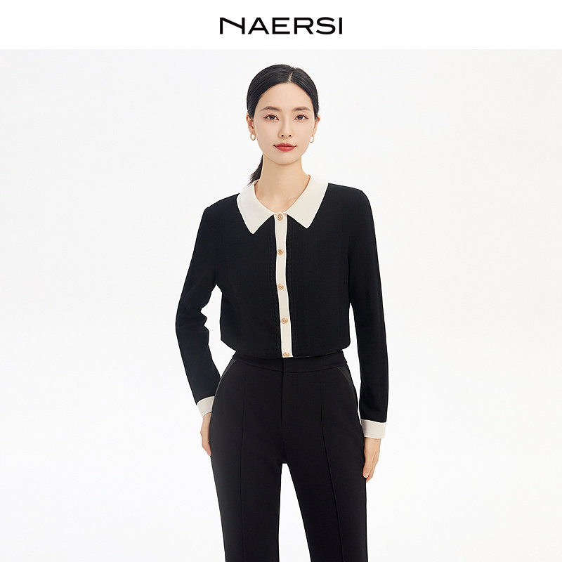 NAERSI挪尔思竖线肌理显瘦藏肉Polo领线迹百搭通勒毛衫26春季新款