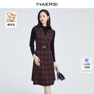 NAERSI 子针织连衣裙女冬绵羊毛裙子女 娜尔思时尚 气质英伦风格