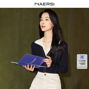 上衣 NAERSI 娜尔思气质简约POLO领针织衫 女2025秋装 好看毛衣长袖