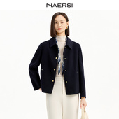 新款 NAERSI娜尔思商场同款 蚕丝羊毛翻领毛呢外套立体剪裁25冬季